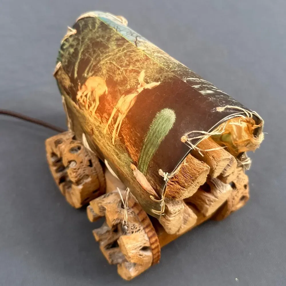 VTG Cholla Cactus Wood Covered Wagon Lamp 5